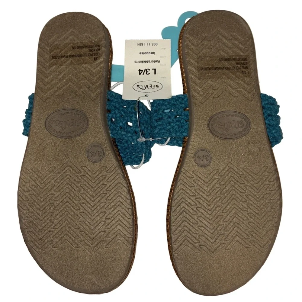 Stevies Sandals Girls Youth 3/4 Turquoise Adorable Knits‎ Crochet Flip Flop NEW